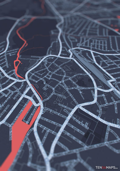 Closeup of print in Royal color scheme