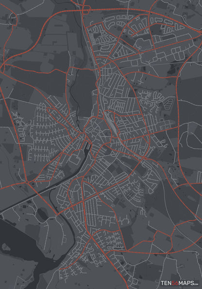 Color Variant Slate - Dark grey with major roads in red.