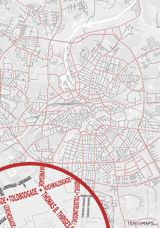 Color Variant Ruby - White with mayor roads in red.