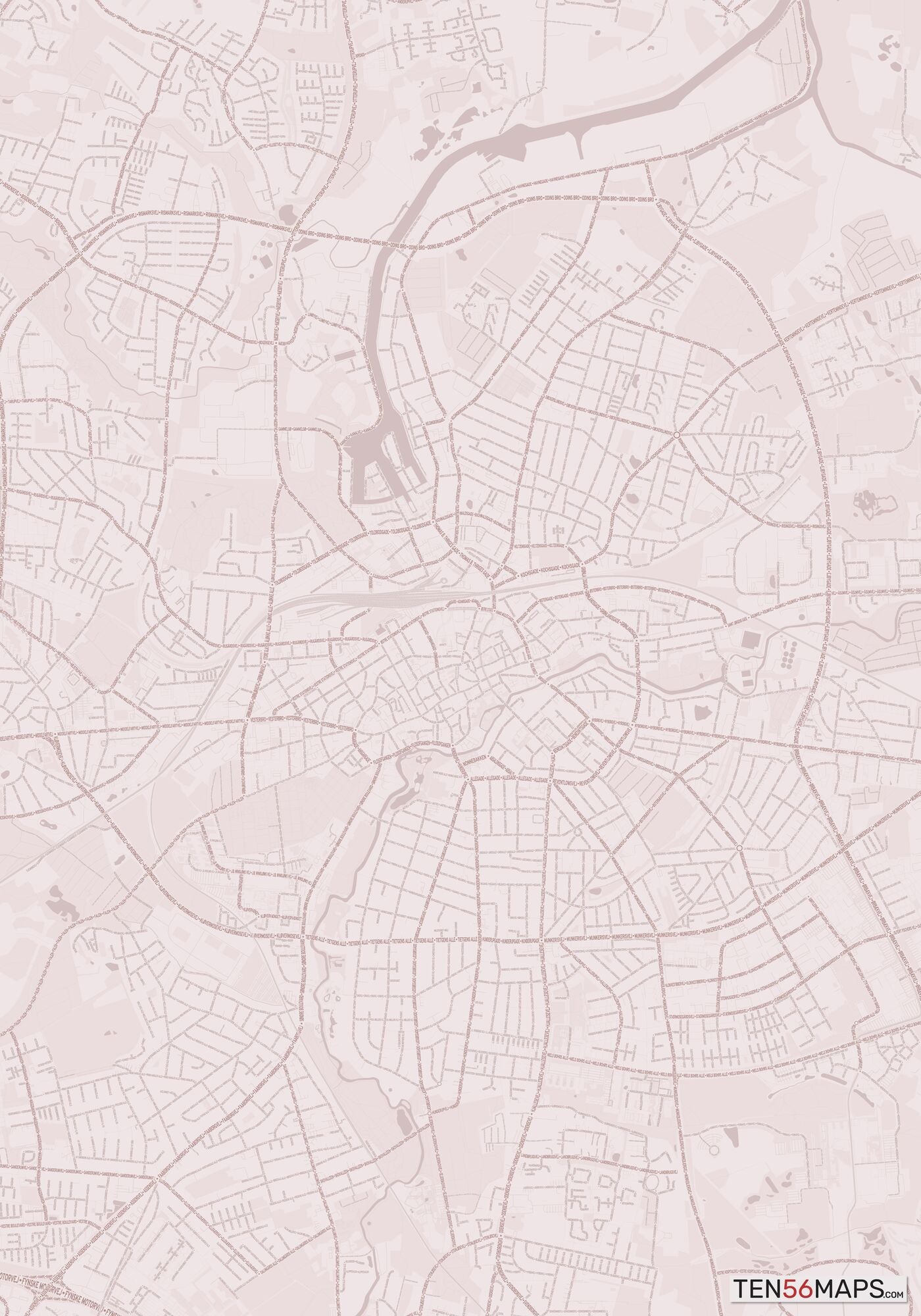 Color Variant Rose - Muted red roads and water.