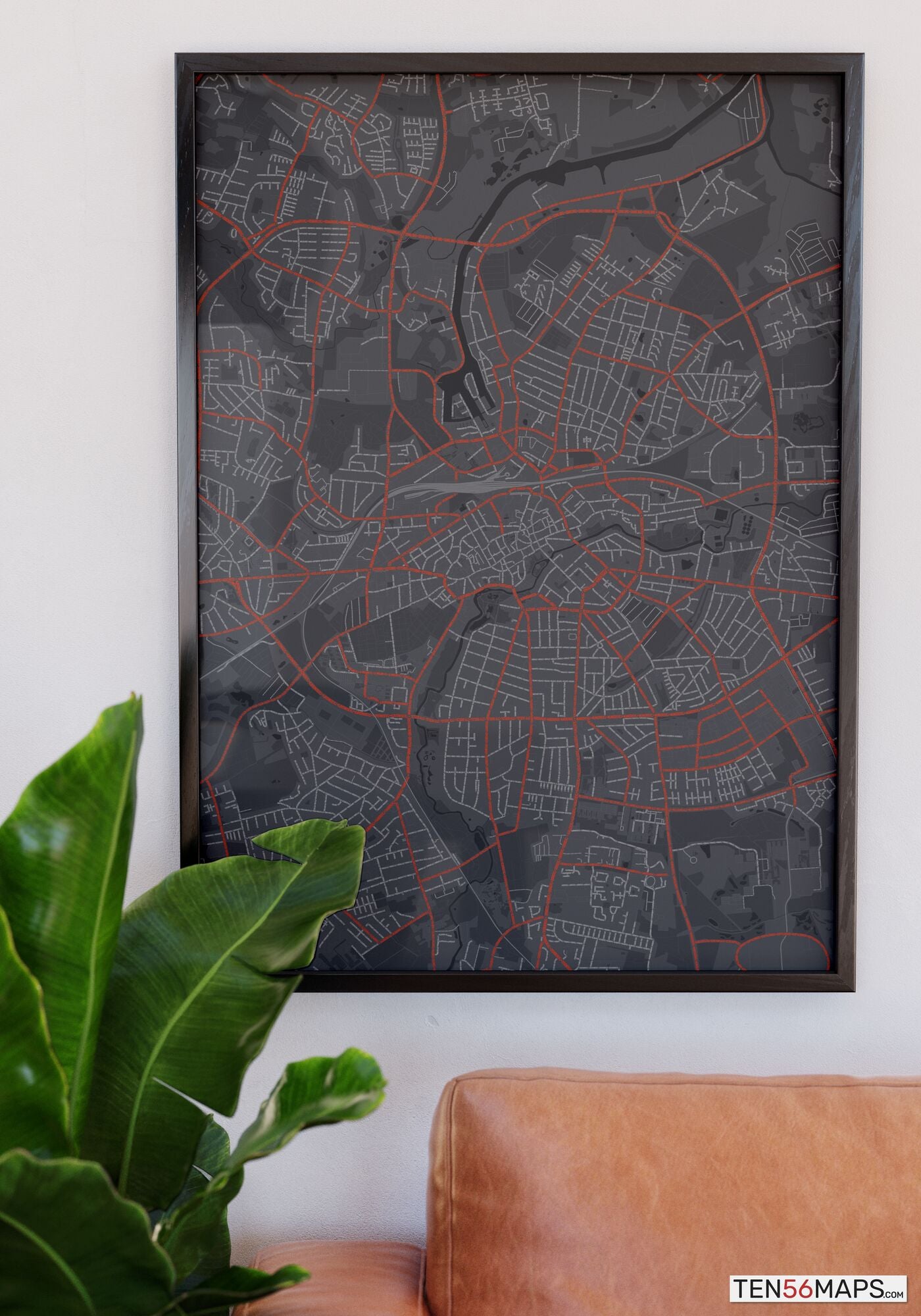 Poster hanging over couch in Slate color scheme