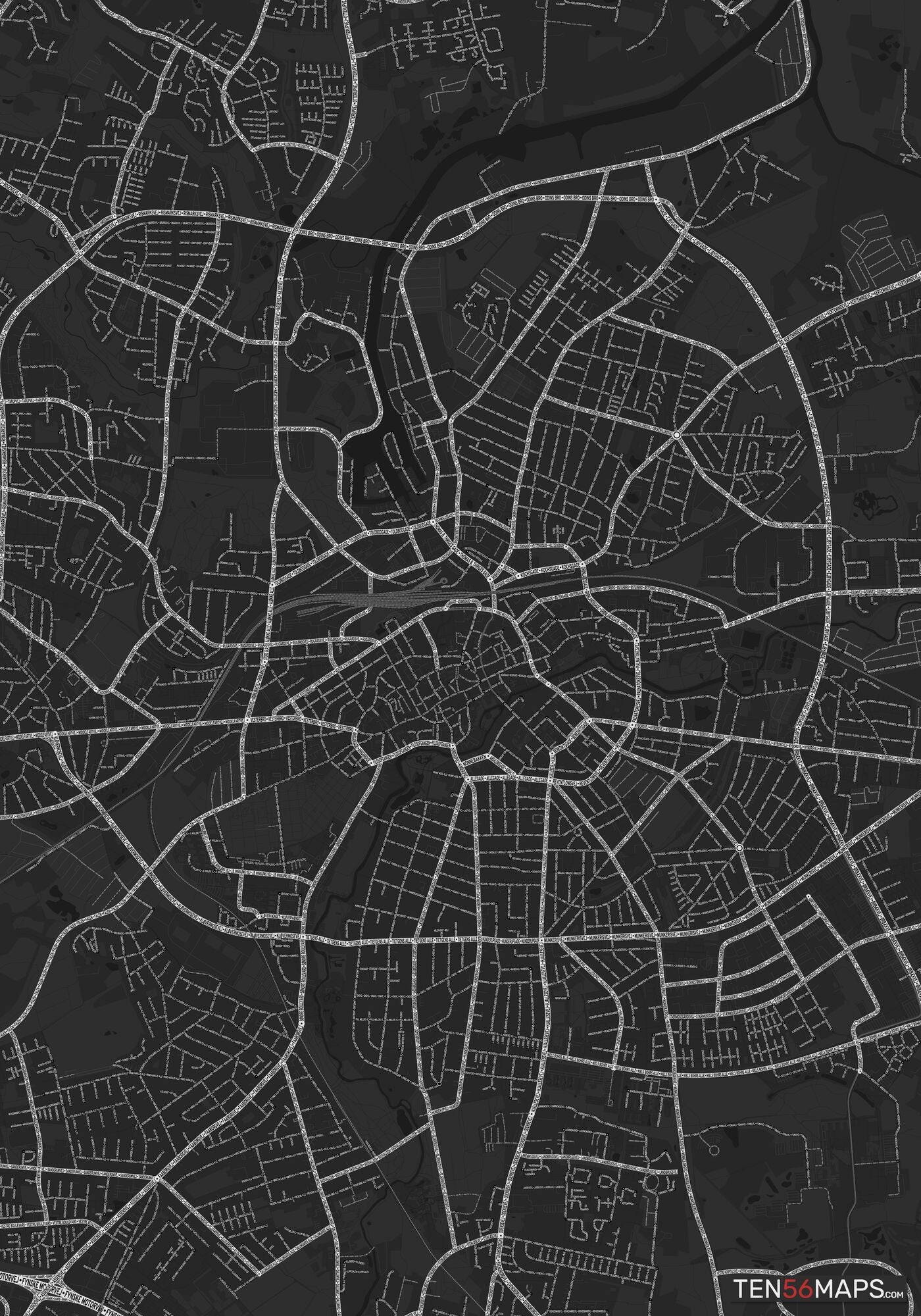 Color Variant Ruby - Dark grey with major roads highlighted in white.