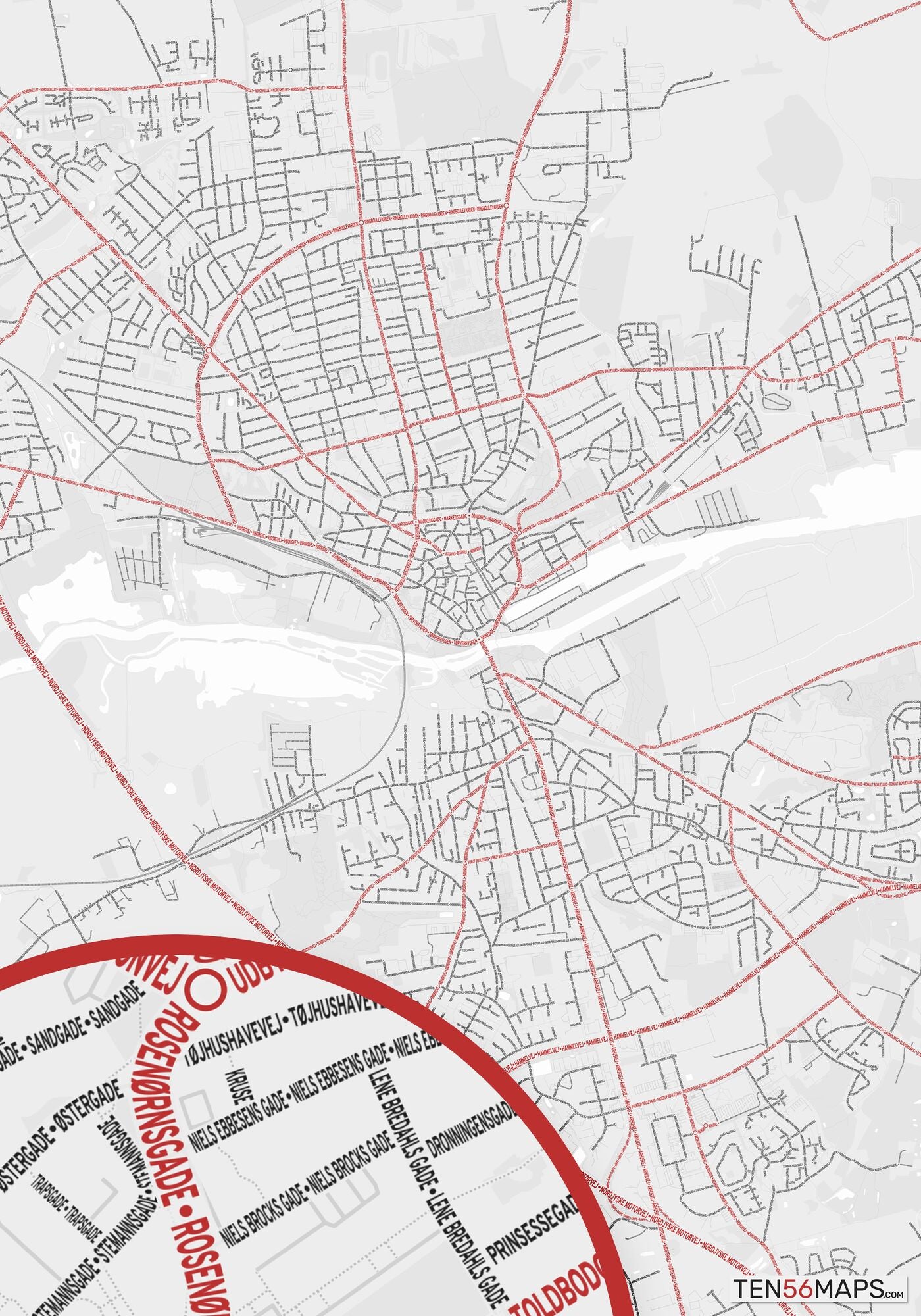 Color Variant Ruby - White with mayor roads in red.