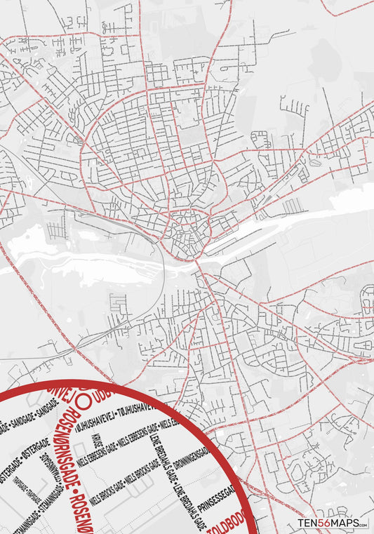 Color Variant Ruby - White with mayor roads in red.