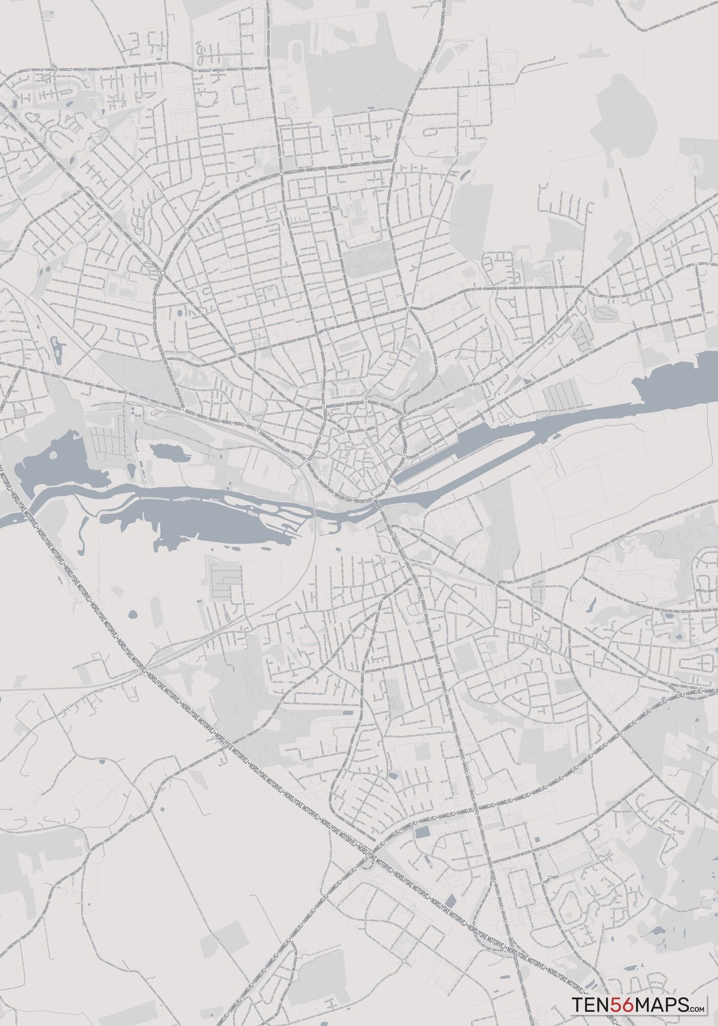 Color Variant Steel - Gray with water and major roads in muted blue.
