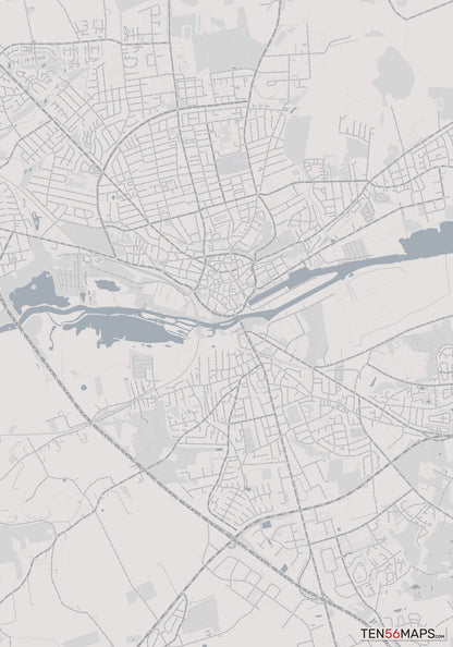 Color Variant Steel - Gray with water and major roads in muted blue.