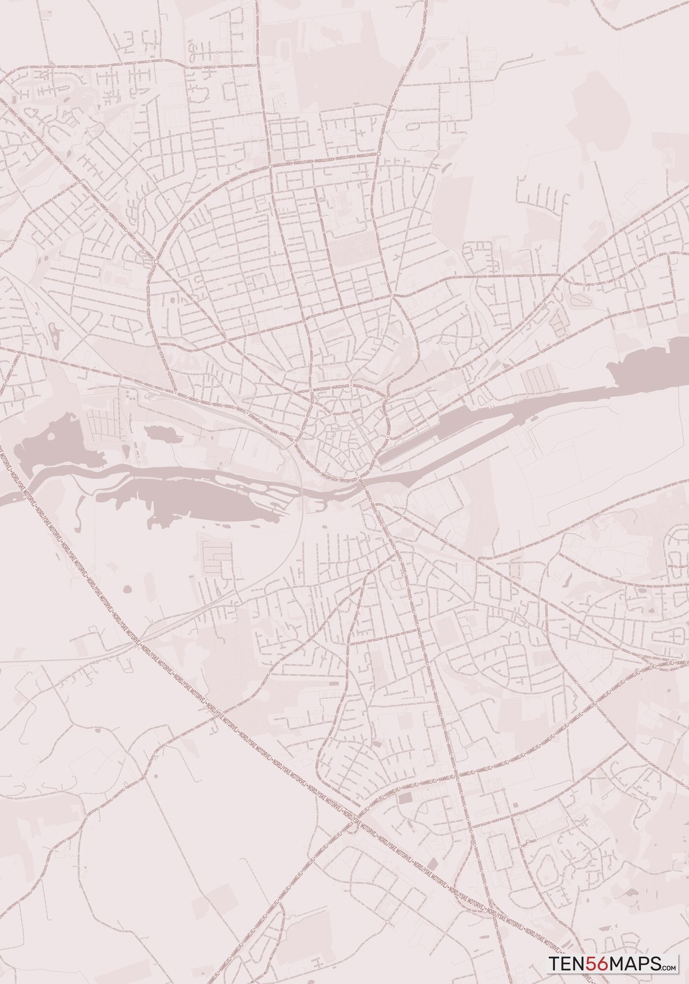 Color Variant Rose - Muted red roads and water.