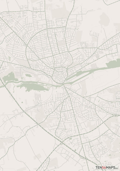Color Variant Mint - Muted green water and major roads in darker green.