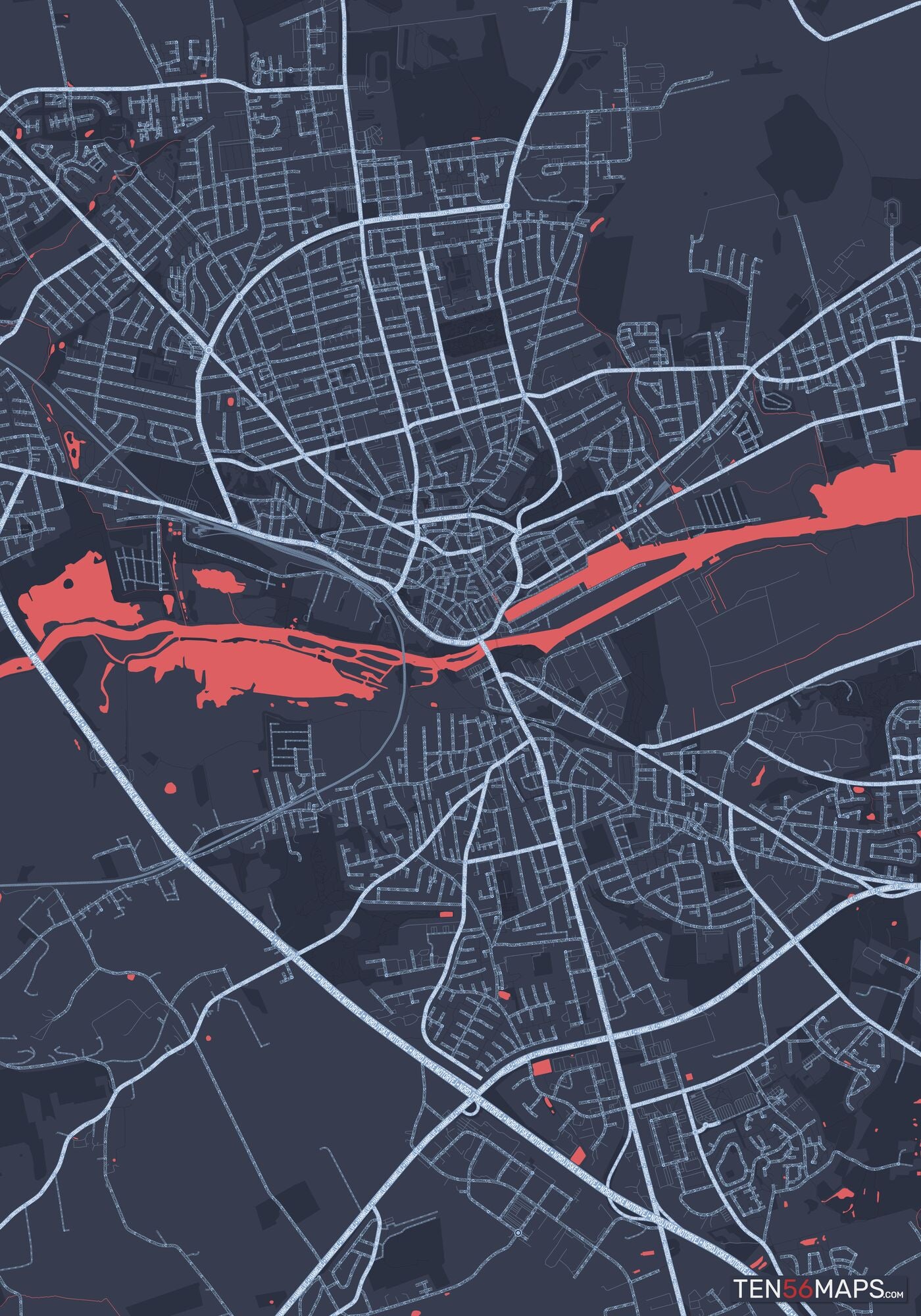 Color Variant Royal - Blue land with water in red.