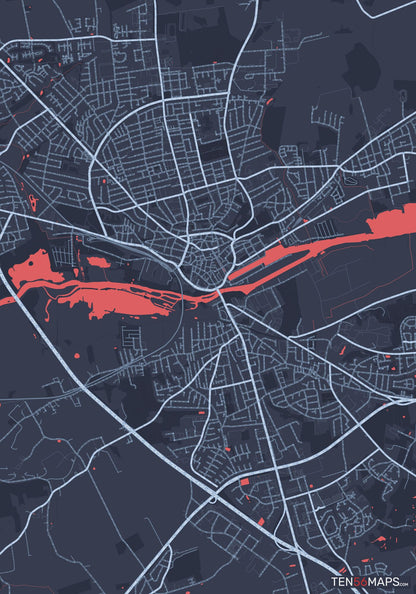 Color Variant Royal - Blue land with water in red.