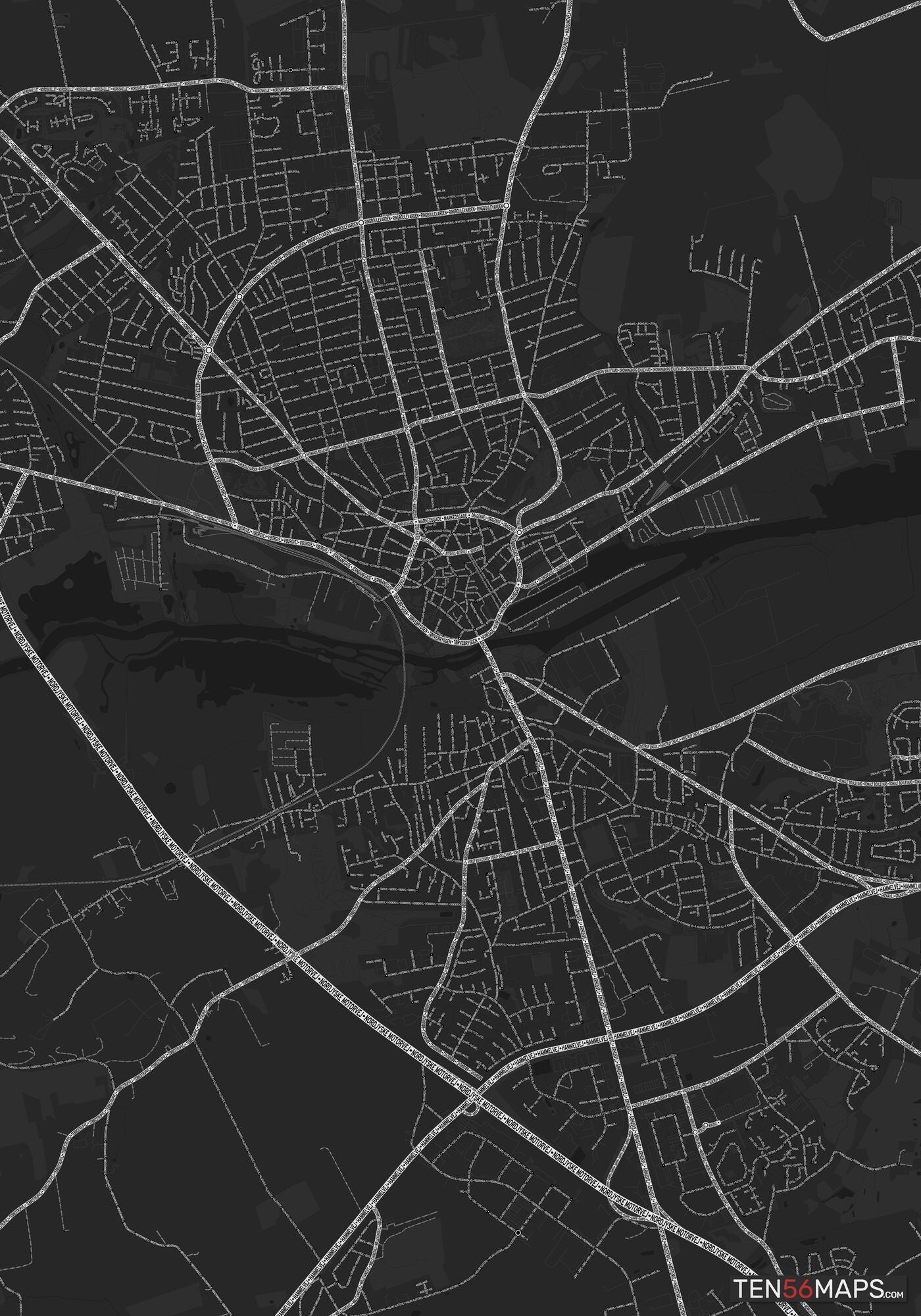 Color Variant Ruby - Dark grey with major roads highlighted in white.