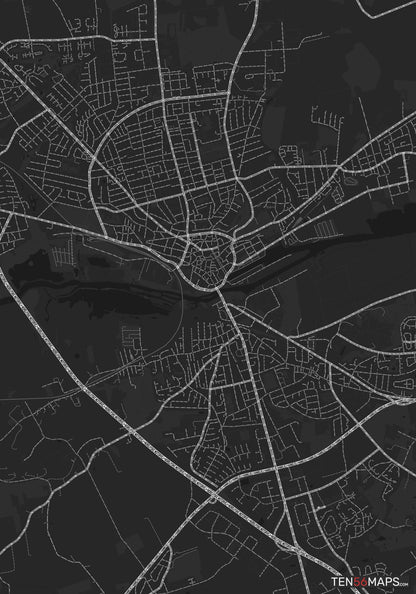 Color Variant Ruby - Dark grey with major roads highlighted in white.