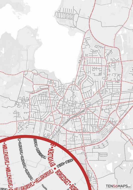 Color Variant Ruby - White with mayor roads in red.