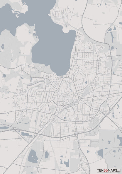 Color Variant Steel - Gray with water and major roads in muted blue.