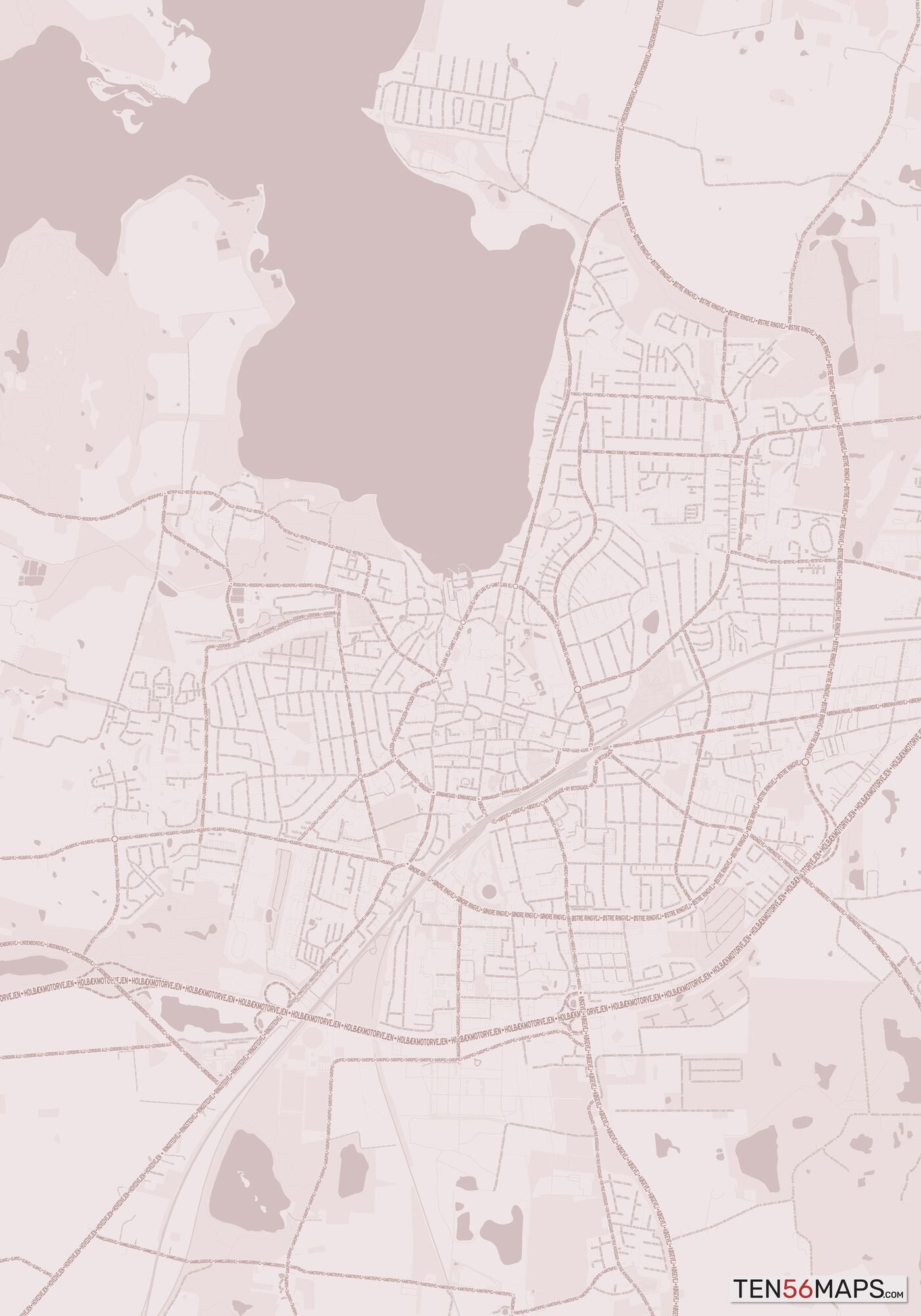 Color Variant Rose - Muted red roads and water.