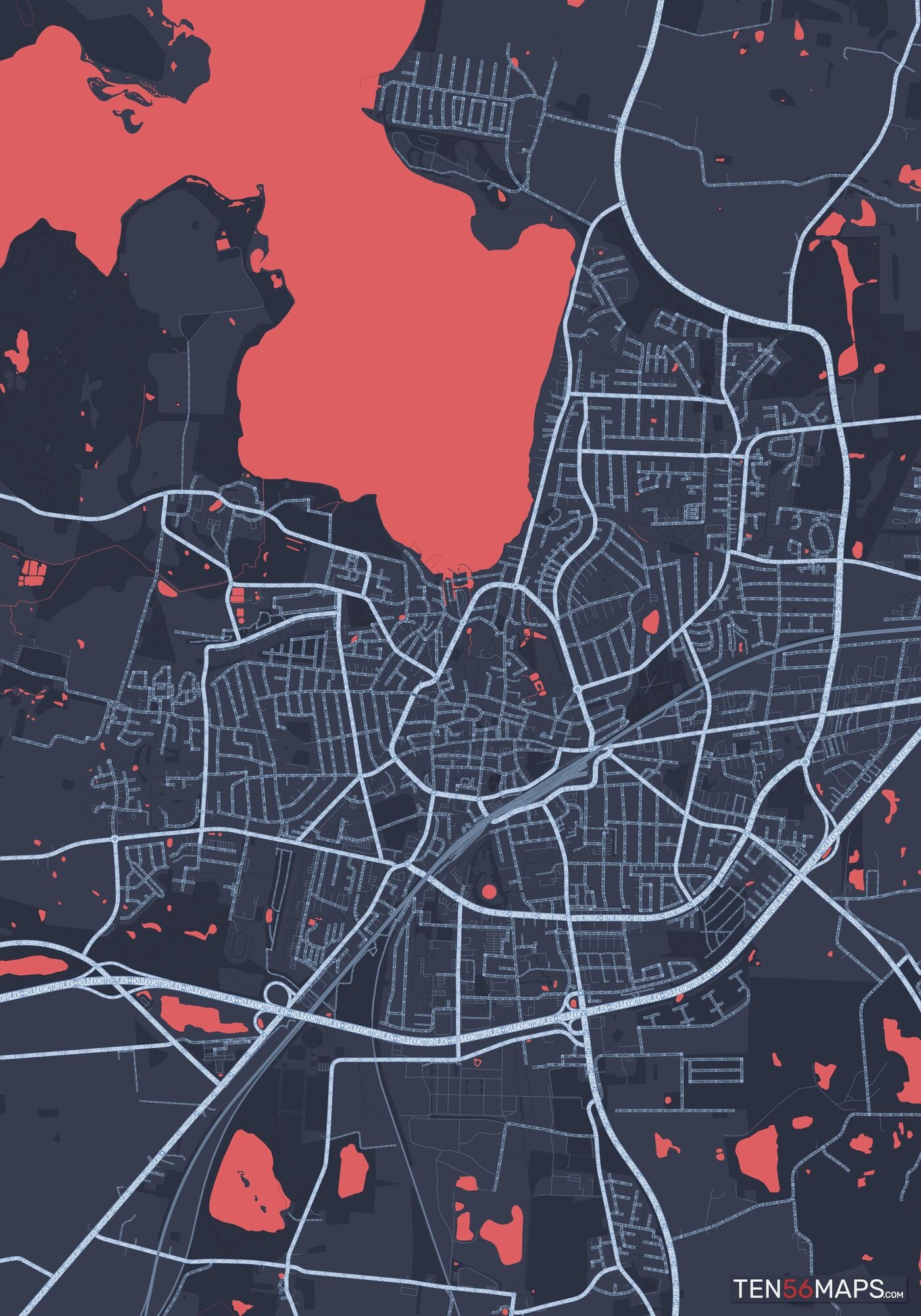 Color Variant Royal - Blue land with water in red.