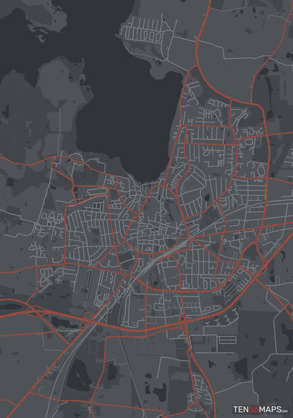 Color Variant Slate - Dark grey with major roads in red.