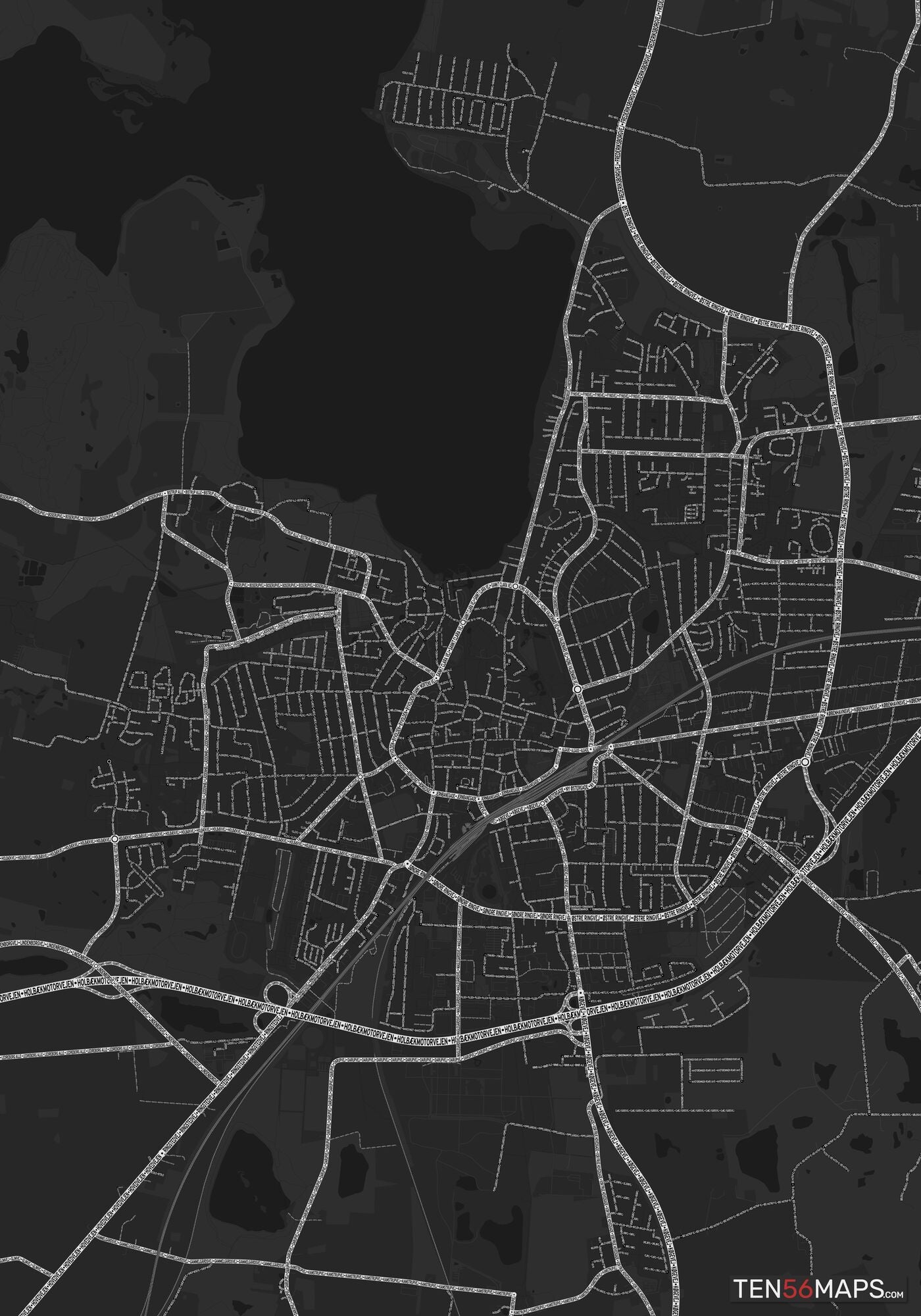 Color Variant Ruby - Dark grey with major roads highlighted in white.