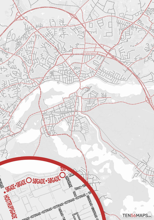 Color Variant Ruby - White with mayor roads in red.