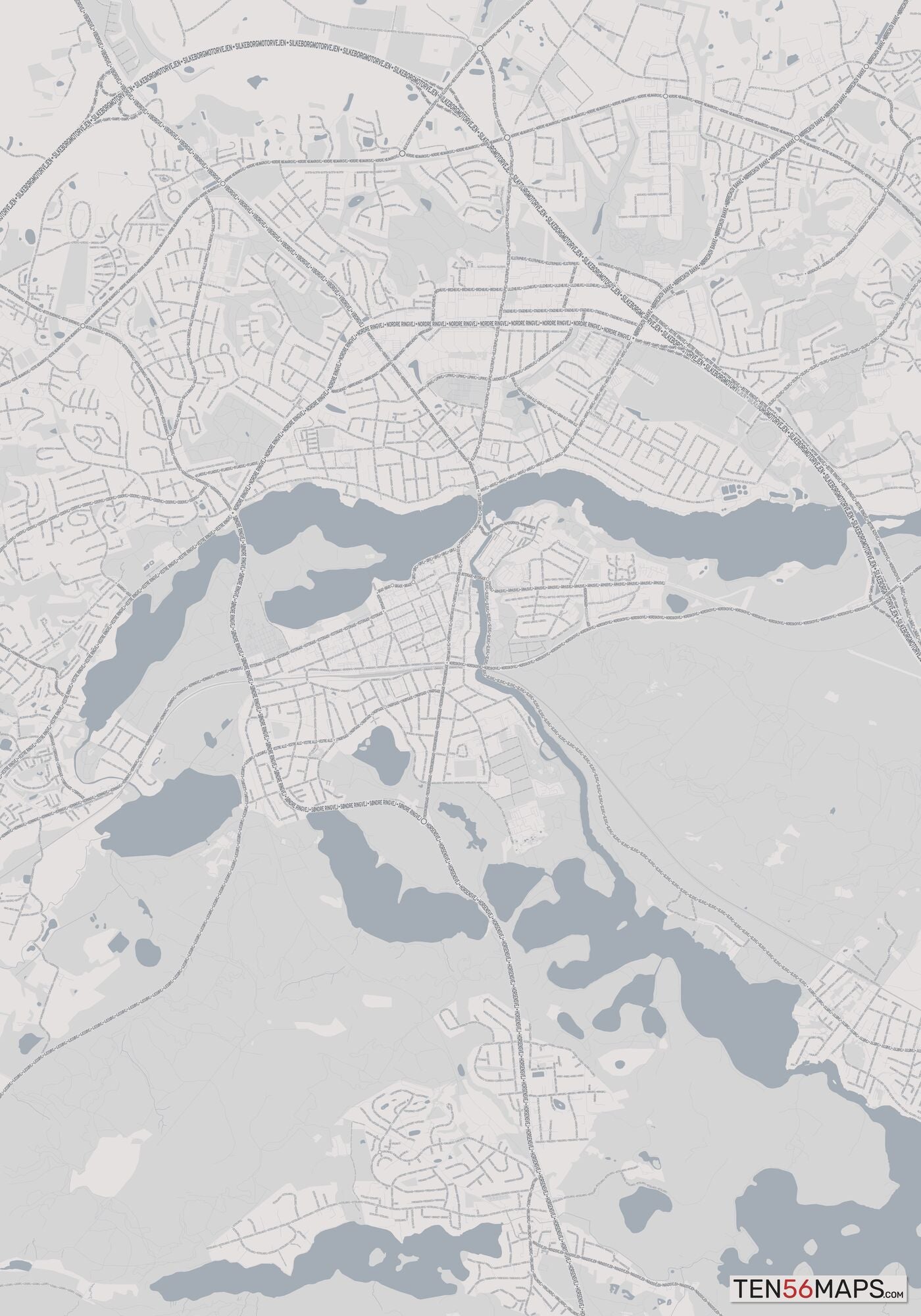 Color Variant Steel - Gray with water and major roads in muted blue.