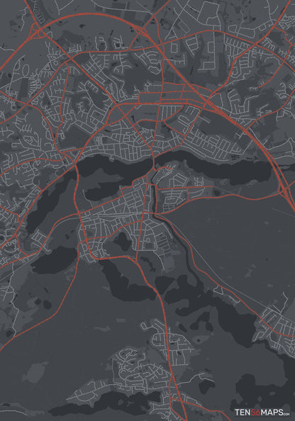 Color Variant Slate - Dark grey with major roads in red.