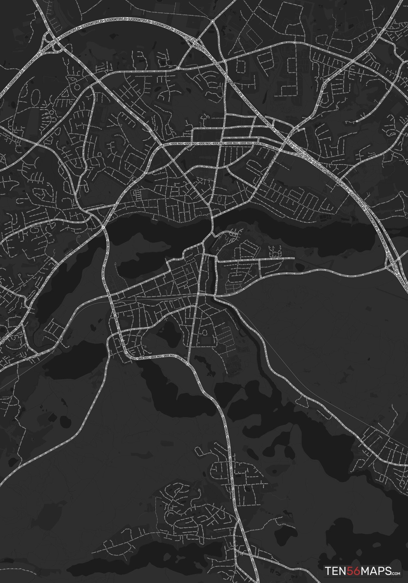 Color Variant Ruby - Dark grey with major roads highlighted in white.