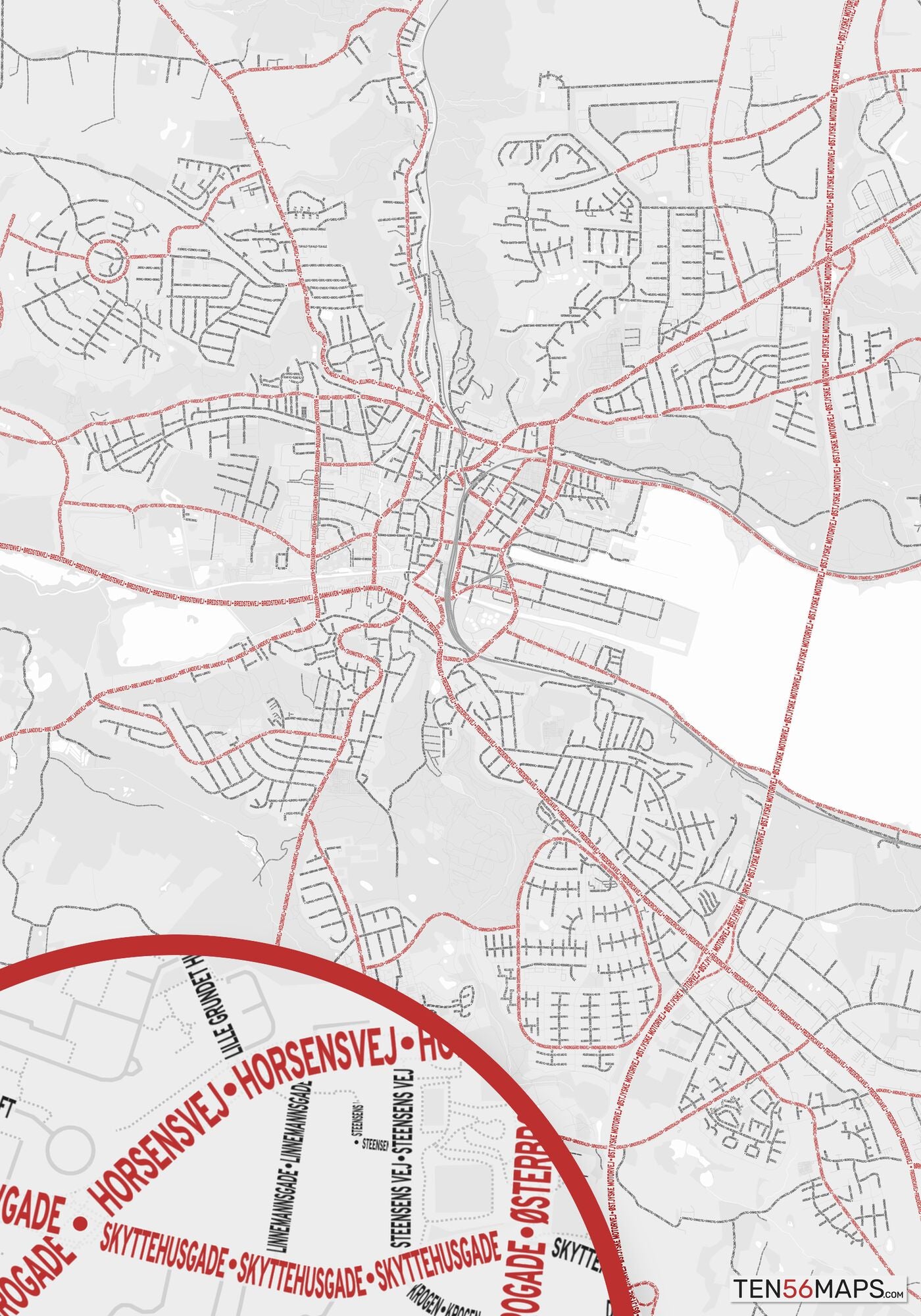 Vejle, Denmark, TextMap Poster – TEN56MAPS