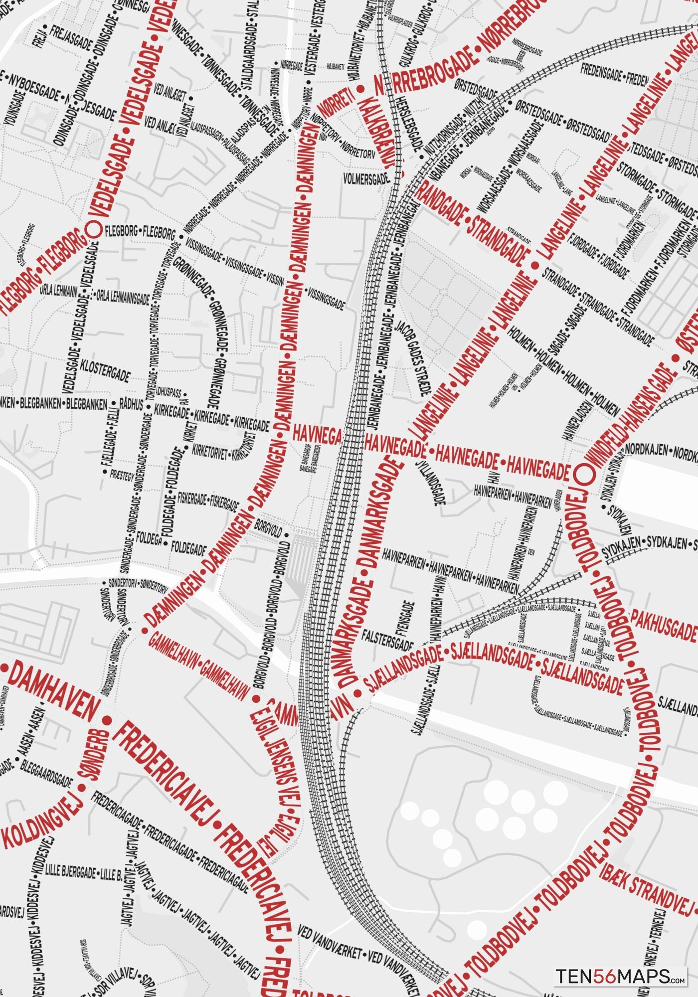 Closeup of map in Ruby color scheme.