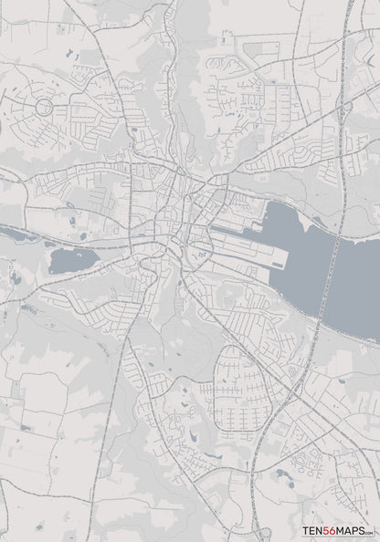 Color Variant Steel - Gray with water and major roads in muted blue.