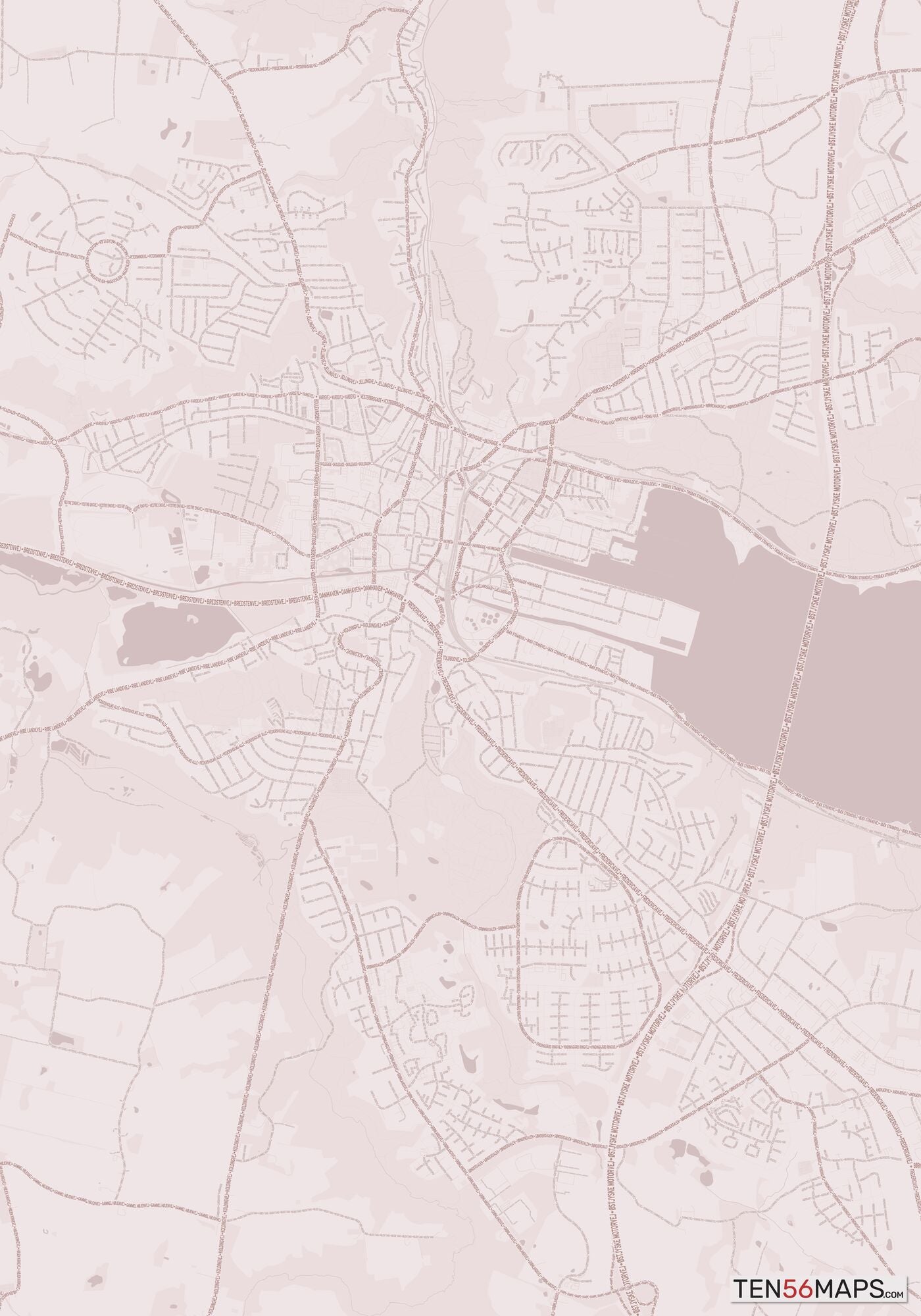 Color Variant Rose - Muted red roads and water.