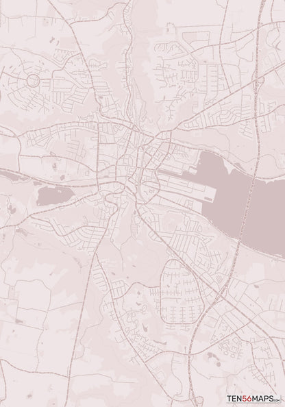 Color Variant Rose - Muted red roads and water.