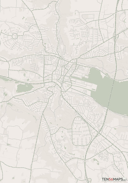 Color Variant Mint - Muted green water and major roads in darker green.