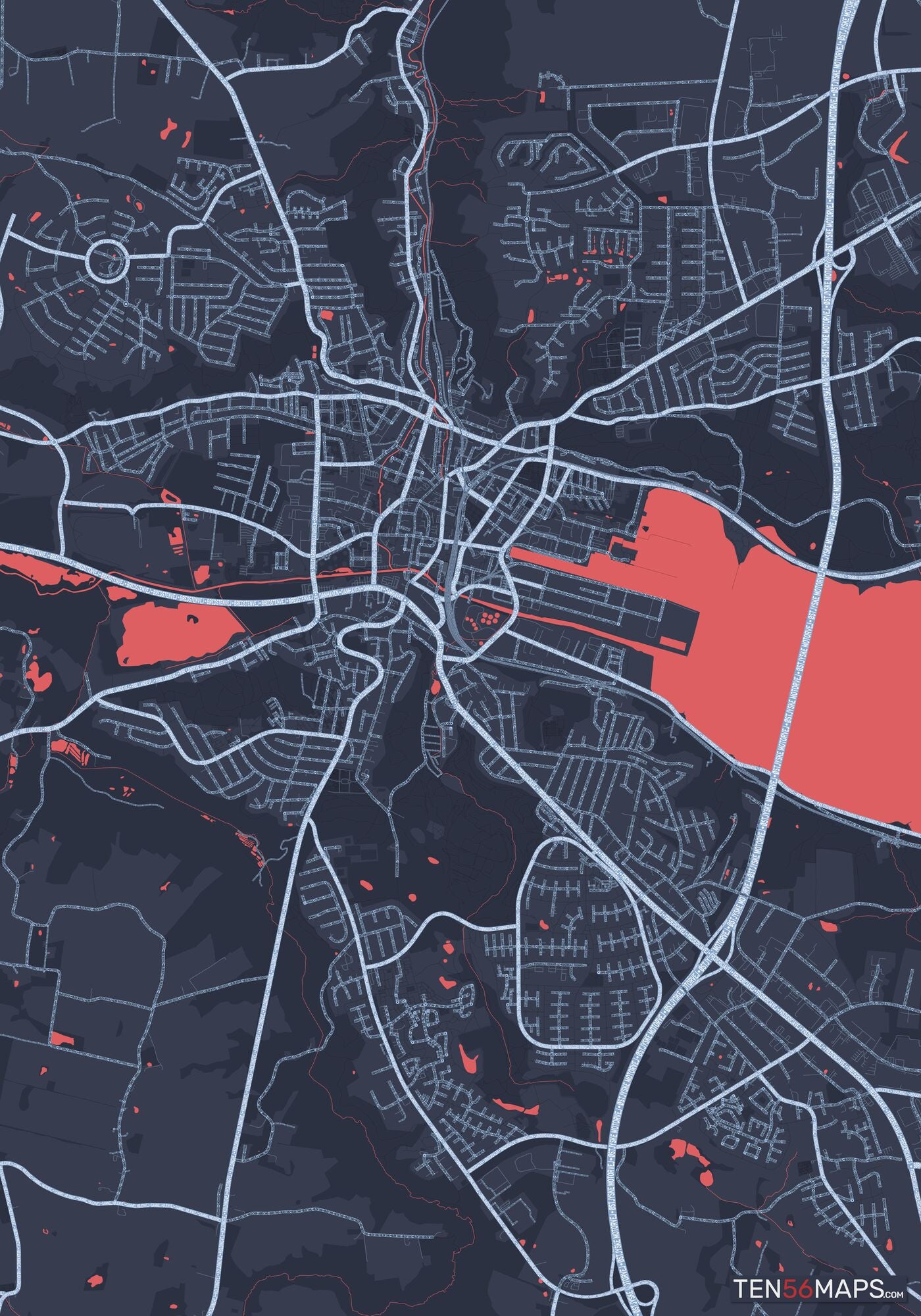 Color Variant Royal - Blue land with water in red.