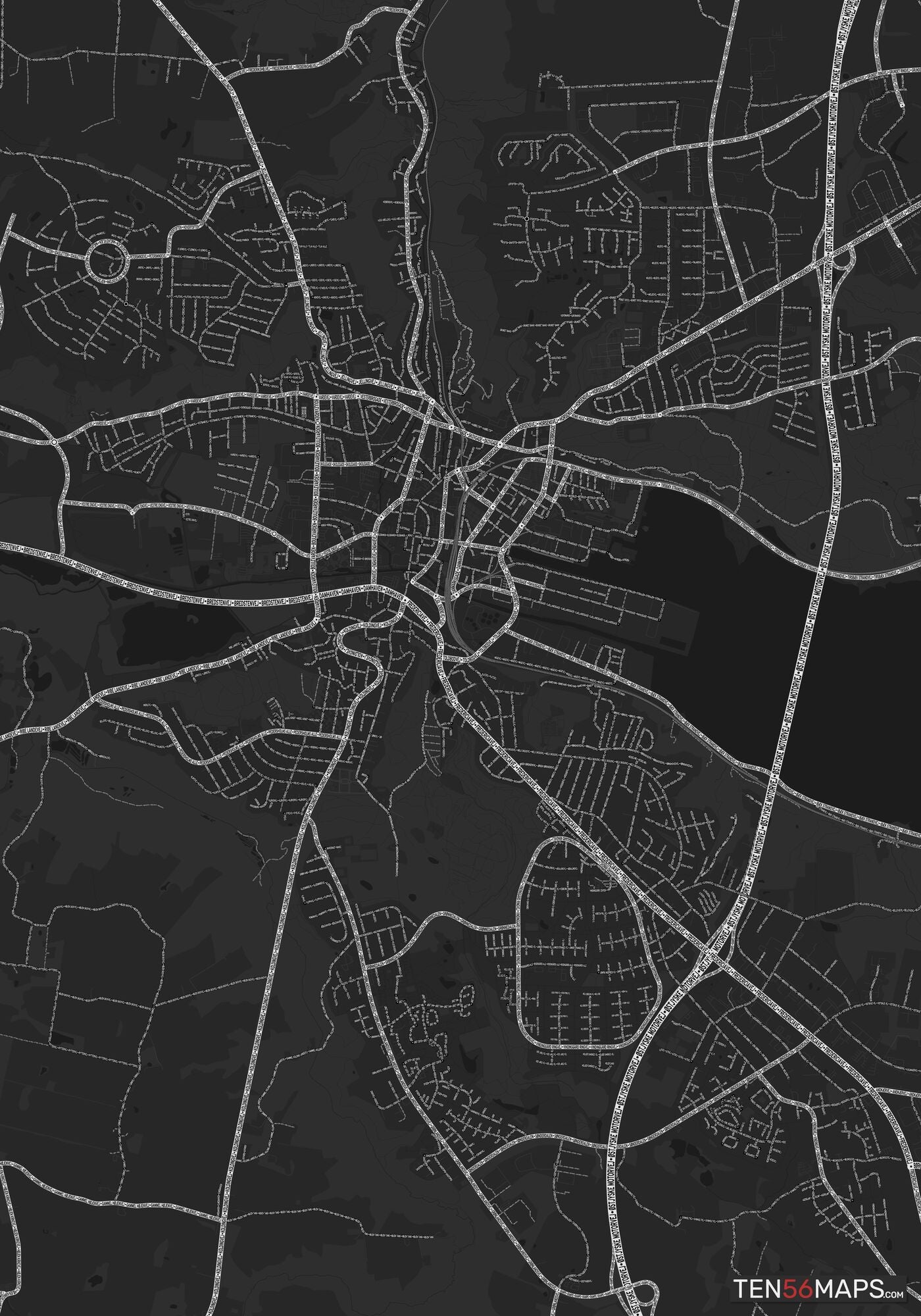 Color Variant Ruby - Dark grey with major roads highlighted in white.