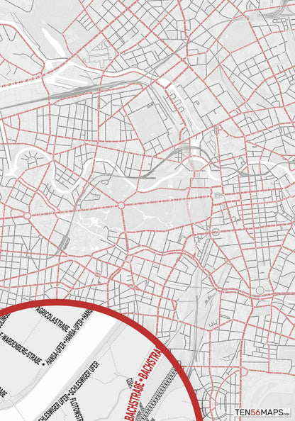 Color Variant Ruby - White with mayor roads in red.