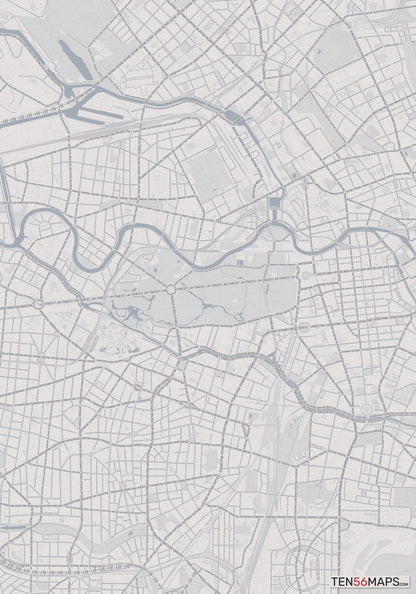 Color Variant Steel - Gray with water and major roads in muted blue.