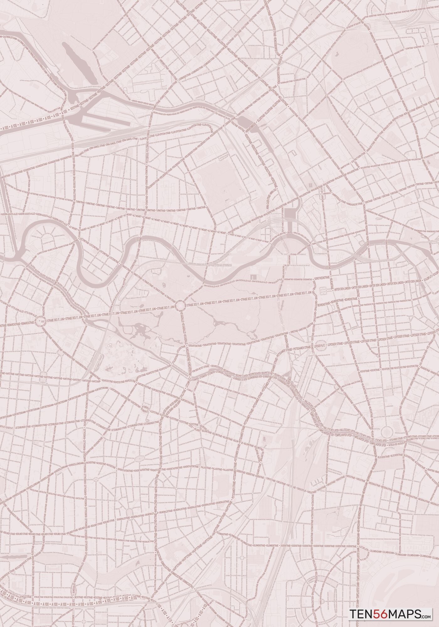 Color Variant Rose - Muted red roads and water.
