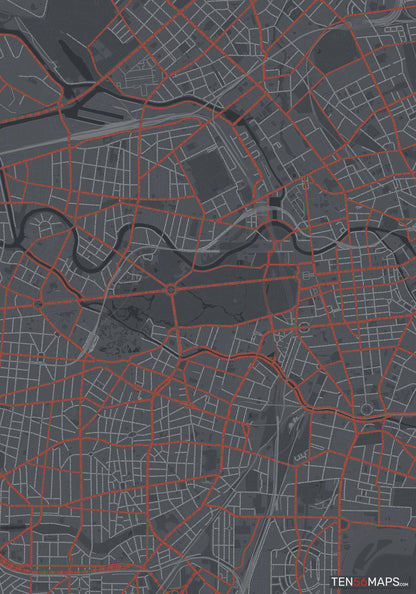 Color Variant Slate - Dark grey with major roads in red.