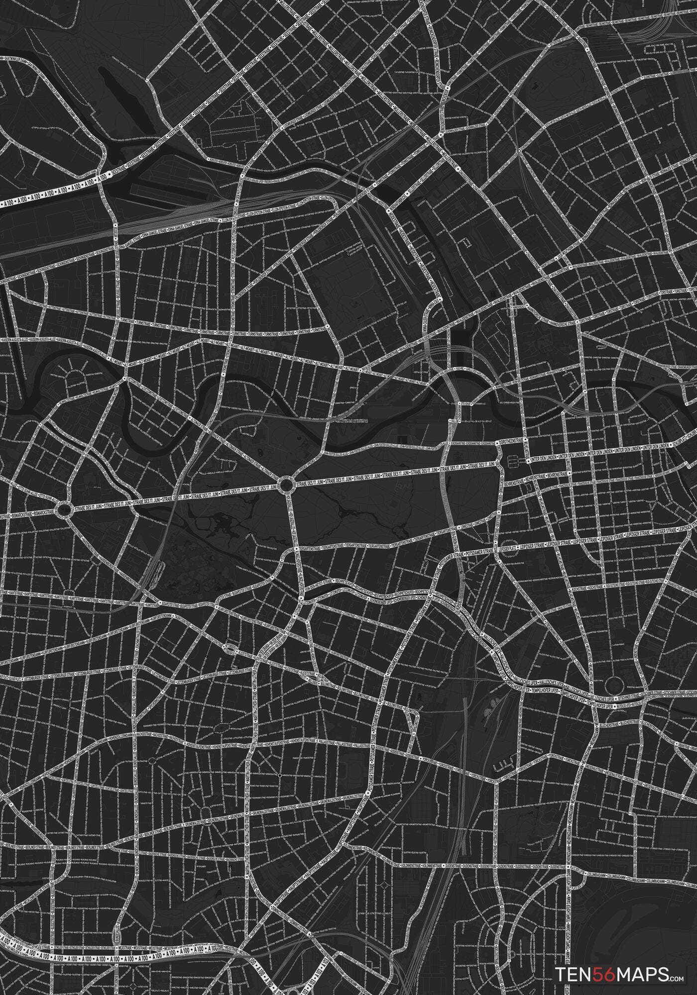 Color Variant Ruby - Dark grey with major roads highlighted in white.