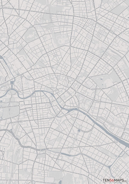 Color Variant Steel - Gray with water and major roads in muted blue.
