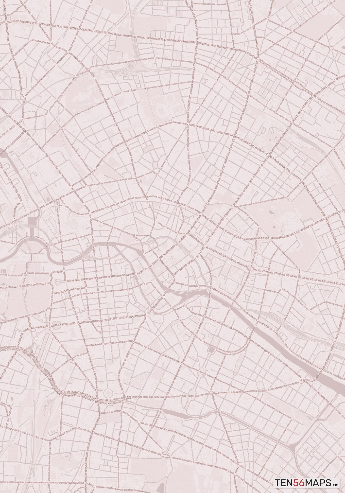 Color Variant Rose - Muted red roads and water.