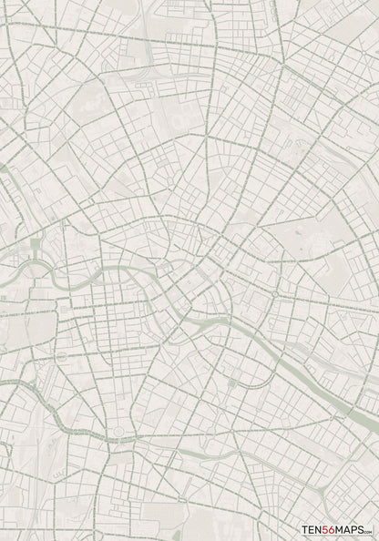 Color Variant Mint - Muted green water and major roads in darker green.