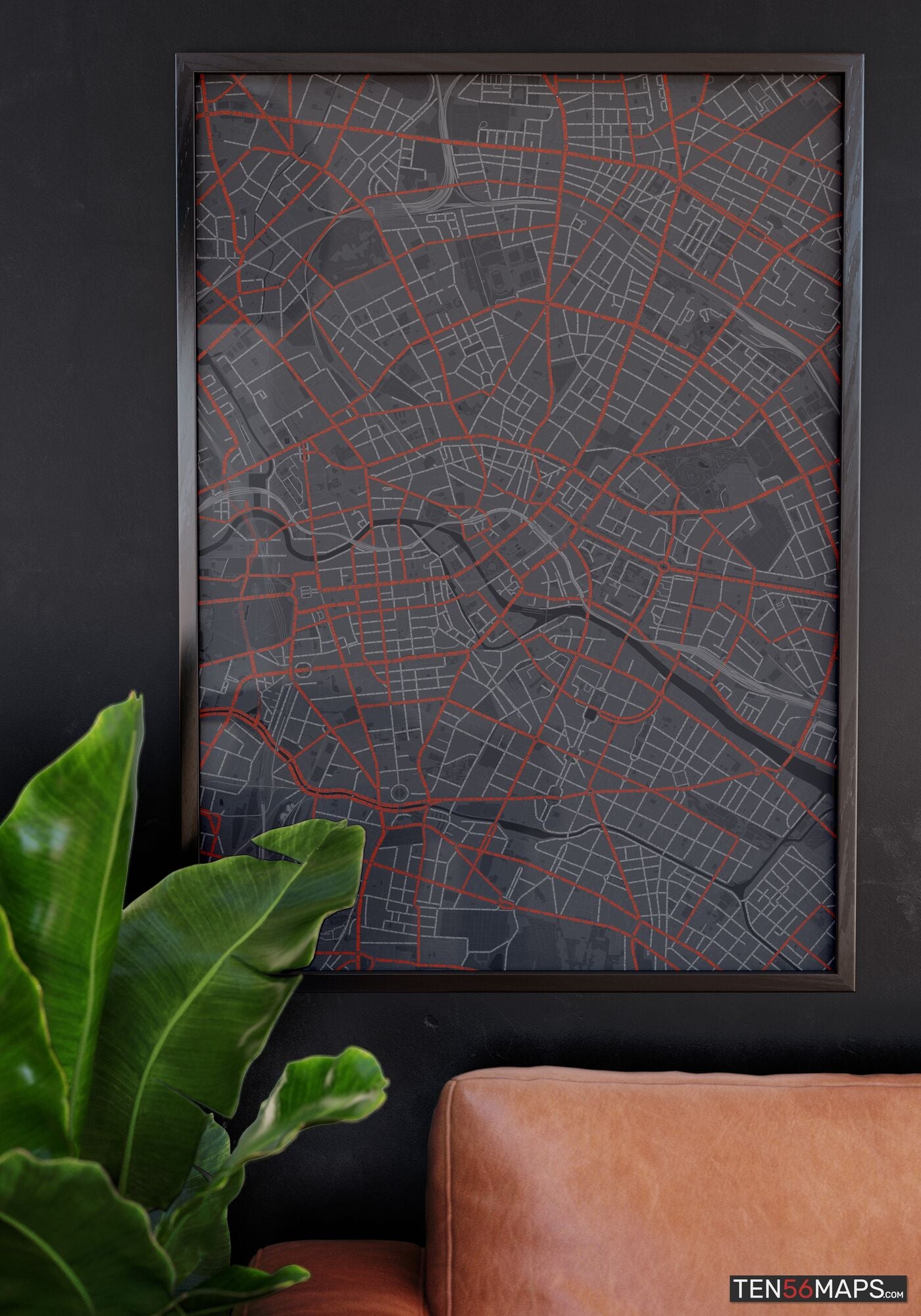 Poster hanging over couch in Slate color scheme