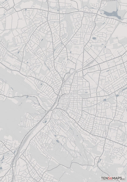 Color Variant Steel - Gray with water and major roads in muted blue.