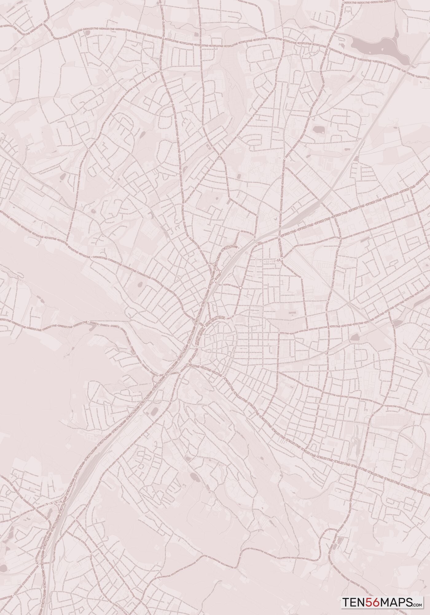 Color Variant Rose - Muted red roads and water.