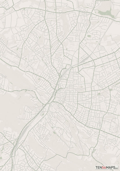 Color Variant Mint - Muted green water and major roads in darker green.