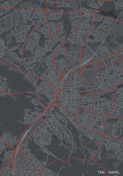 Color Variant Slate - Dark grey with major roads in red.
