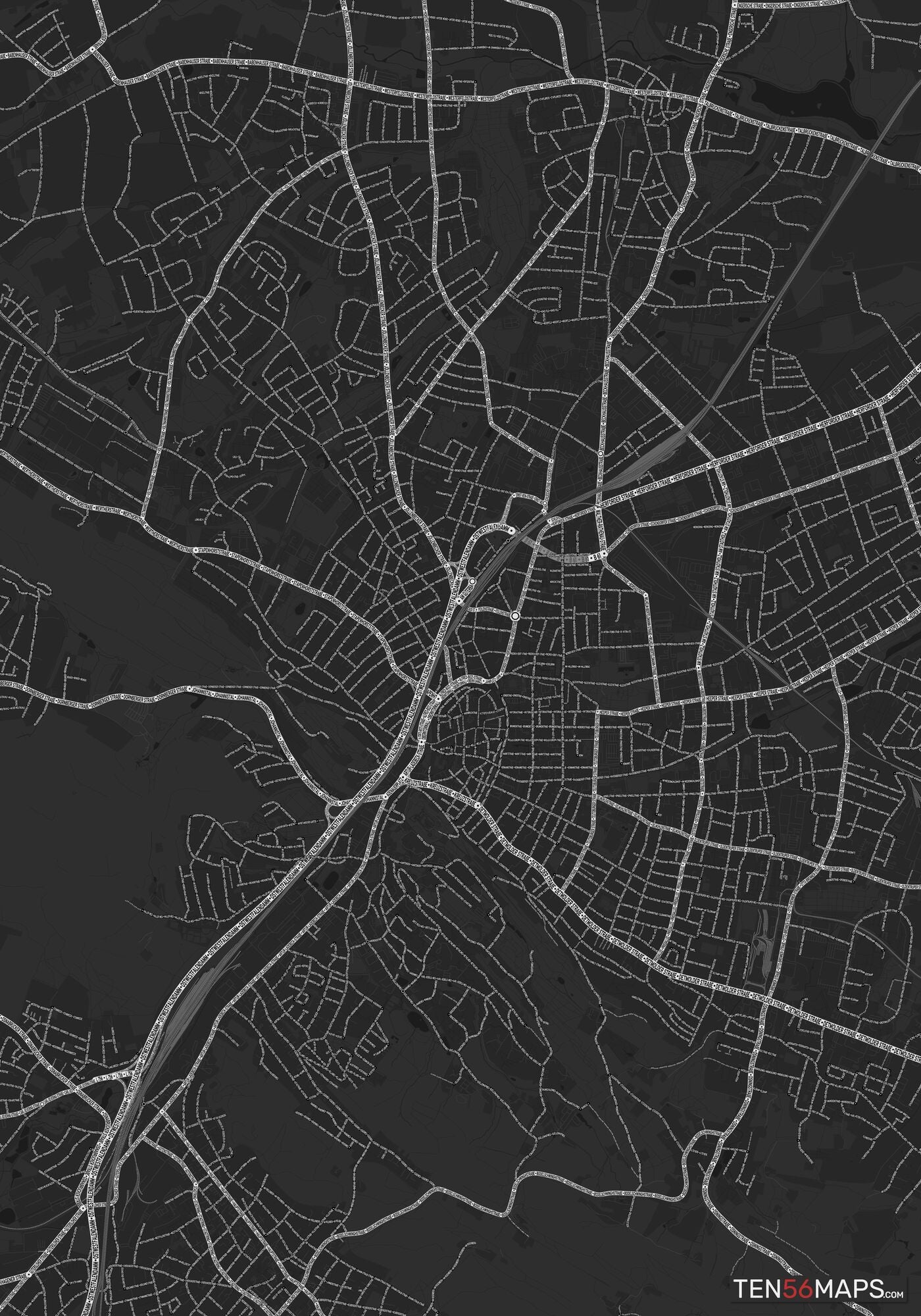 Color Variant Ruby - Dark grey with major roads highlighted in white.