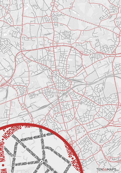 Color Variant Ruby - White with mayor roads in red.