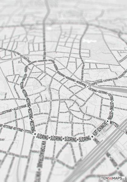 Closeup of print in Gray color scheme